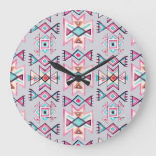 Ethnische geometrische, Aquarellmuster. Große Wanduhr