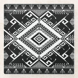 Ethnische geometrische indische Grenze, abstrakt. Glasuntersetzer