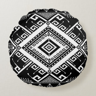 Ethnische geometrische indische Grenze, abstrakt. Rundes Kissen