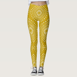 Ethnische geometrische Struktur: goldgelb, weiß Leggings