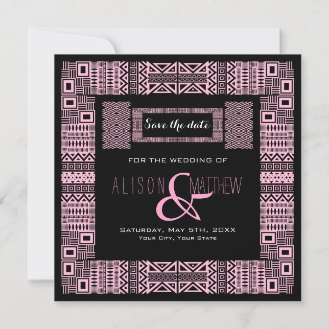 Ethnische Gestaltung Schwarz Rosa Save the Date Ei (Vorderseite)