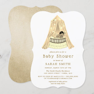 Ethnische Gold-Baby-Shower-Krippen-Einladung für J Einladung