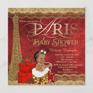 Ethnische Mädchen-Babyparty rotes Goldparis Einladung