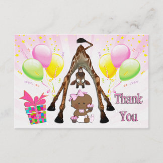 Ethnische Mädchen-Giraffen-Kuchen-Babyparty danken Dankeskarte