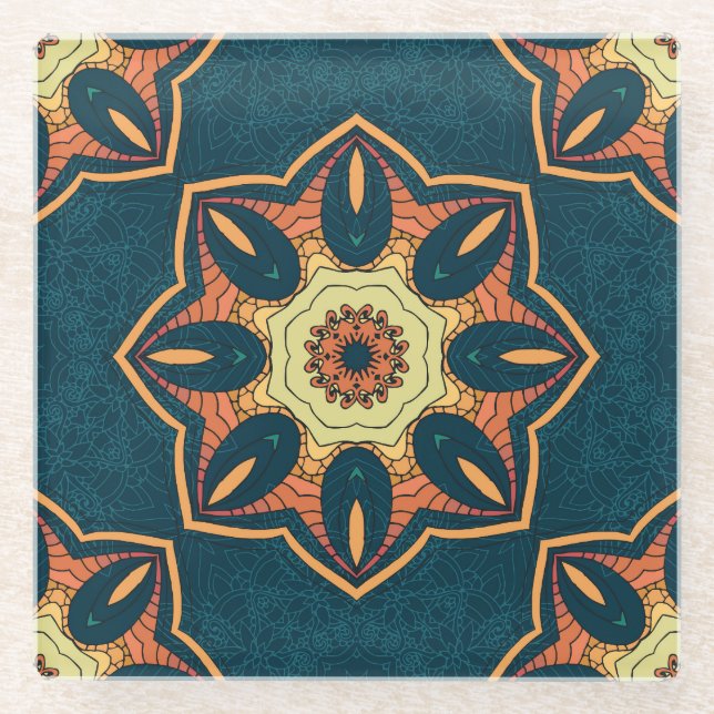 Ethnische Mandala: nahtlos Vintages Muster Glasuntersetzer (Vorderseite)