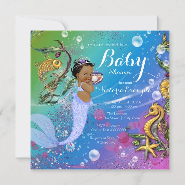 Ethnische Meerjungfrau unter der Sea Baby Dusche Einladung (Vorderseite)