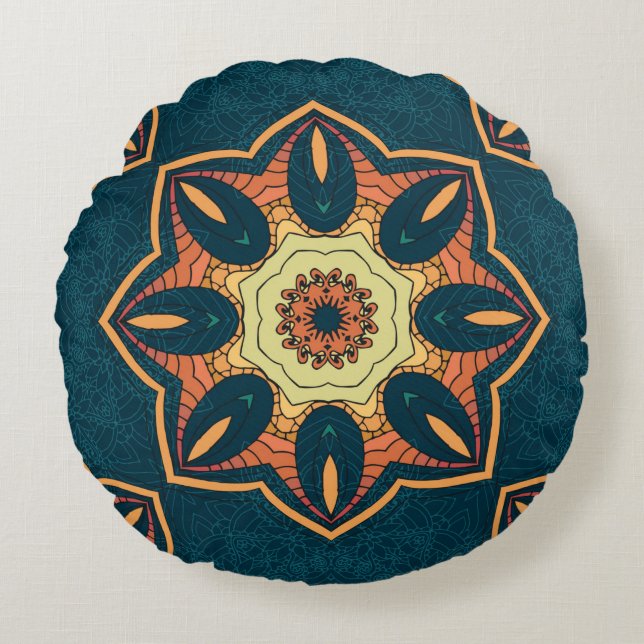 Ethnische nahtlose Muster mit Mandala. Darstellung Rundes Kissen (Vorderseite)