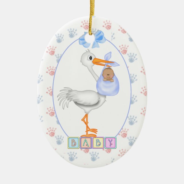 Ethnische neue Baby-Storch-Verzierung Keramikornament (Vorne)