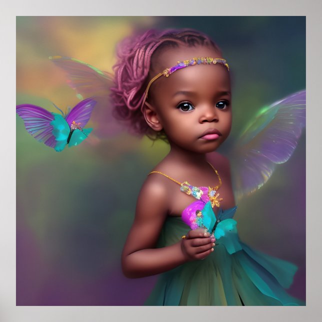 Ethnische niedliche kleine Mädchen Schmetterling l Poster (Vorne)