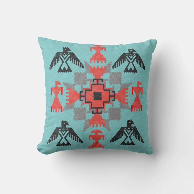 Ethnische Ornamente im Navajo-Stil mit Vögeln und  Kissen (Vorderseite)