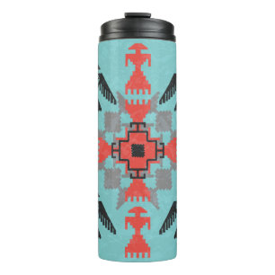 Ethnische Ornamente im Navajo-Stil mit Vögeln und Thermosbecher