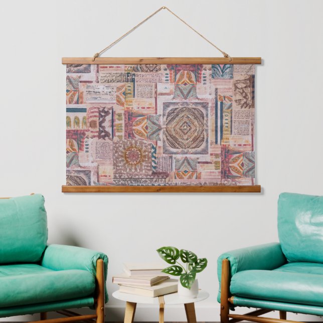Ethnische Patchwork-Abstrakte Mauer hängen Wandteppich Mit Holzrahmen (Wohnzimmer)