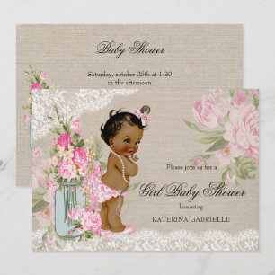 Ethnische Pretty Shabby Chic Spitze Floral Babypar Einladung