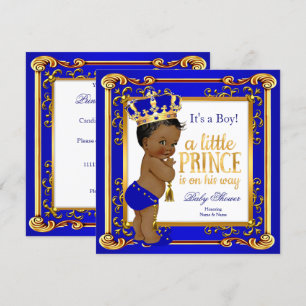 Ethnische Prinz-Baby-Party Blau Goldene Krone Einladung