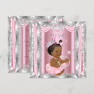 Ethnische Prinzessin Baby-Party Pink Silber Baller Einladung