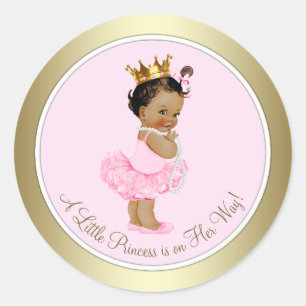 Ethnische Prinzessin Pink Gold Babyparty Runder Aufkleber
