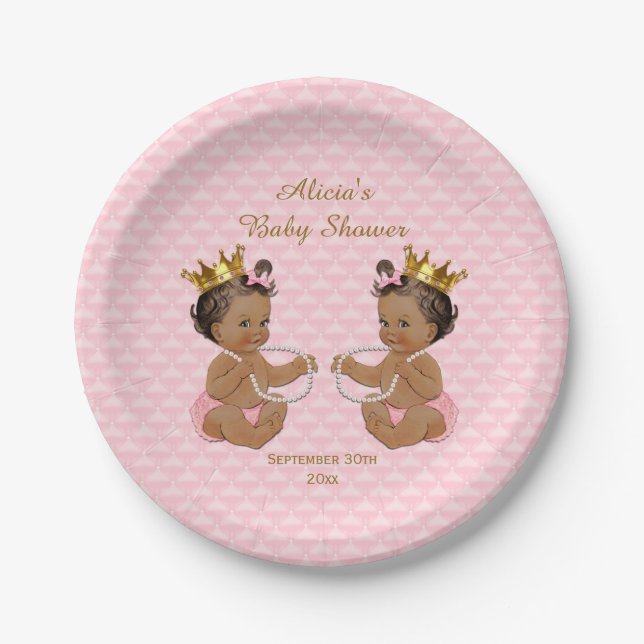 Ethnische Prinzessin Twins Quilted Pink Baby Dusch Pappteller (Vorderseite)