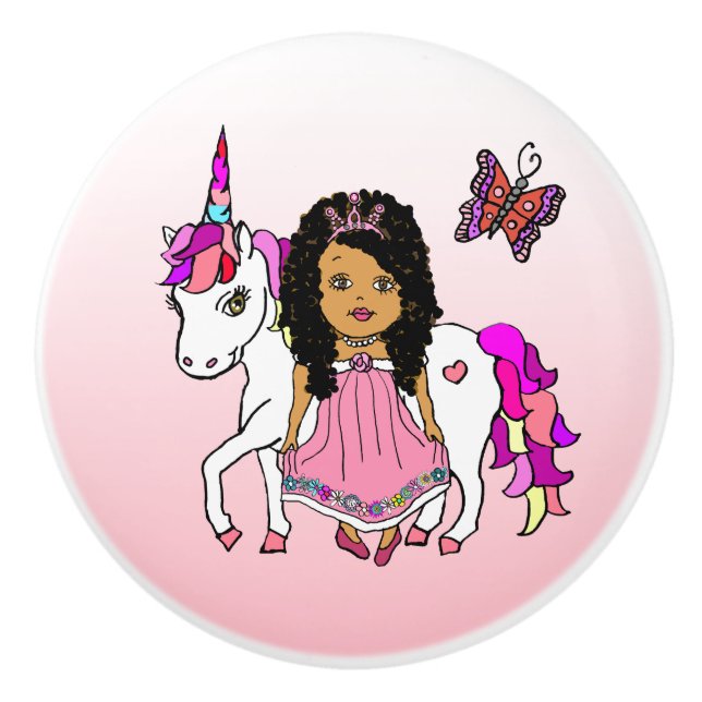 Ethnische Prinzessin und Einhorn Keramikknauf (Vorderseite)