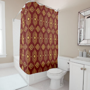 Ethnische rote und goldene Ikat-Geometrie Duschvorhang