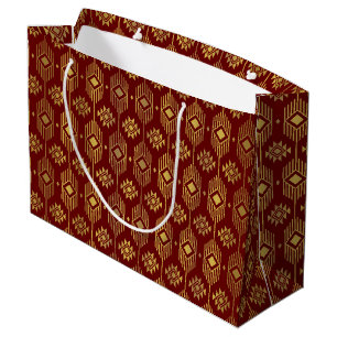 Ethnische rote und goldene Ikat-Geometrie Große Geschenktüte