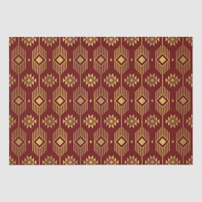 Ethnische rote und goldene Ikat-Geometrie Seidenpapier (Vorderseite)