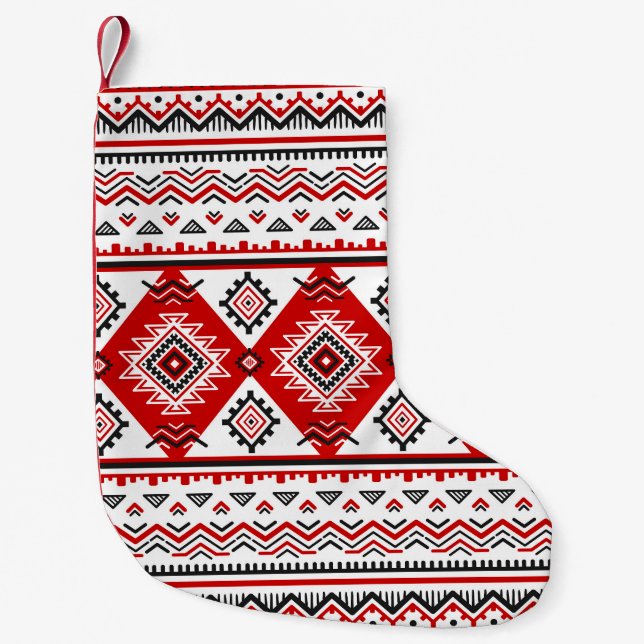 Ethnische Schwarz-weiße rote, ukrainische Motive. Kleiner Weihnachtsstrumpf (Vorderseite)
