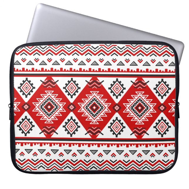 Ethnische Schwarz-weiße rote, ukrainische Motive. Laptopschutzhülle (Vorderseite)