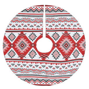 Ethnische Schwarz-weiße rote, ukrainische Motive. Polyester Weihnachtsbaumdecke