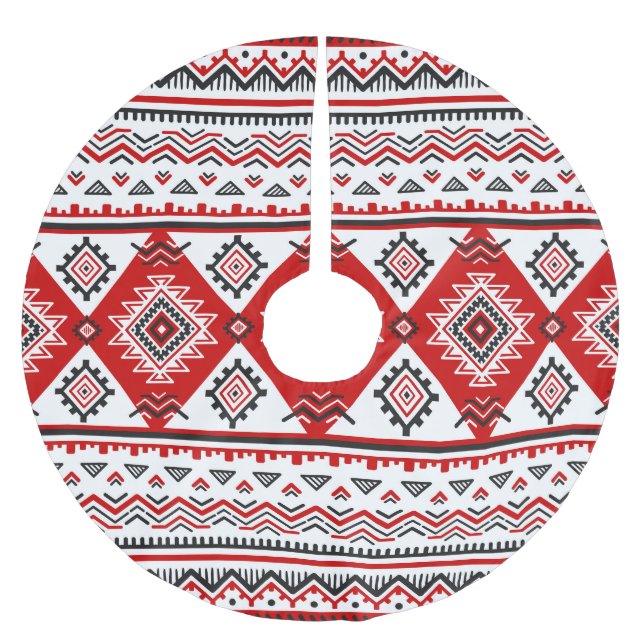 Ethnische Schwarz-weiße rote, ukrainische Motive. Polyester Weihnachtsbaumdecke (Vorderseite)