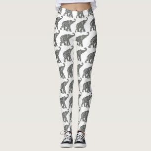 Ethnische Stammes Azteken Elefantenmuster Leggings