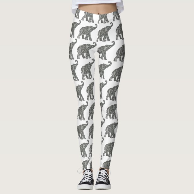 Ethnische Stammes Azteken Elefantenmuster Leggings (Vorderseite)