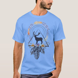 Ethnische Stammeshirschkopf-Boho-Feder Einheimisch T-Shirt