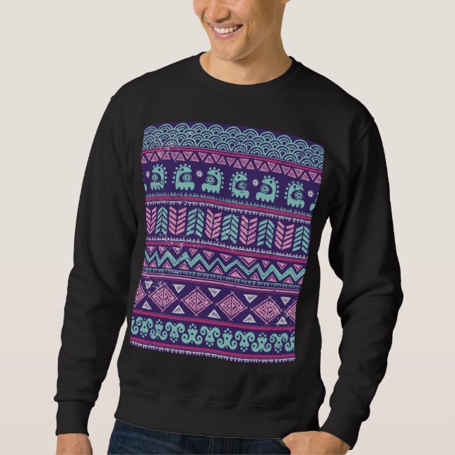 Ethnische Stammeskultur: farbenfrohes, nahtloses M Sweatshirt (Vorderseite)