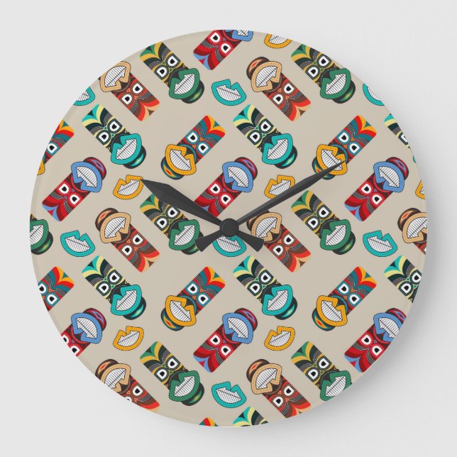 Ethnische Stammesmasken Große Wanduhr (Vorderseite)