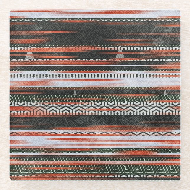Ethnische Stammesstreifen: Teppichdesign. Glasuntersetzer (Vorderseite)