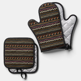 Ethnische Stammkunde - Mitt- und PotdruckOfen-Set Ofenhandschuh & Topflappen-Set