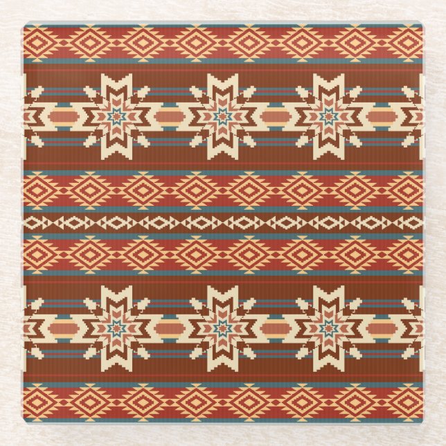 Ethnische Textil Sterne: Abstraktes Muster. Glasuntersetzer (Vorderseite)