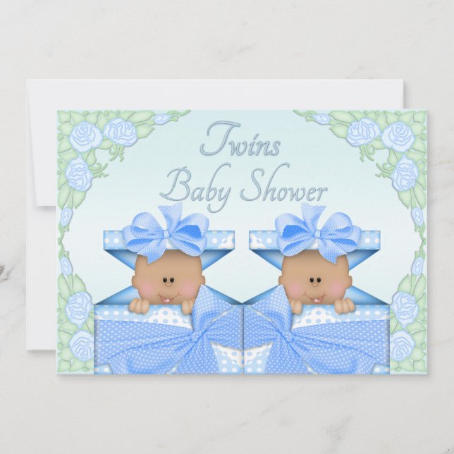 Ethnische Twin Boys in Geschenkboxen Rose Kinderdu Einladung (Vorderseite)