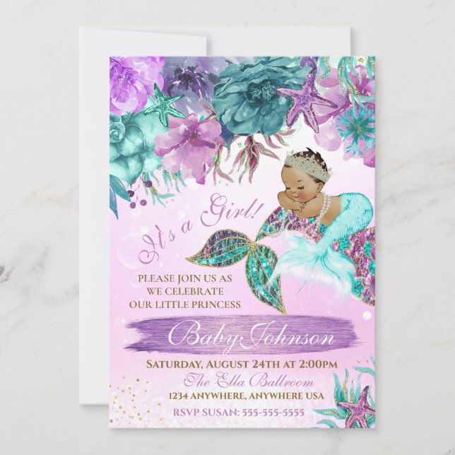 Ethnische Vintage Meerjungfrau unter der Meeresdus Einladung (Vorderseite)