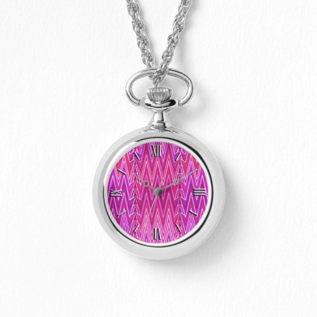 Ethnische Zickzack Damaskus, Lila und Fuchsienrosa Armbanduhr (Vorderseite)
