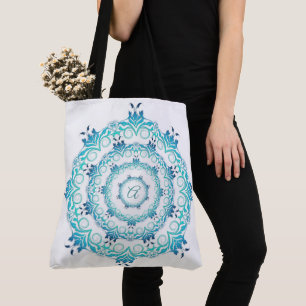 Ethnischer aquamariner Mandala. Monogramm Tasche
