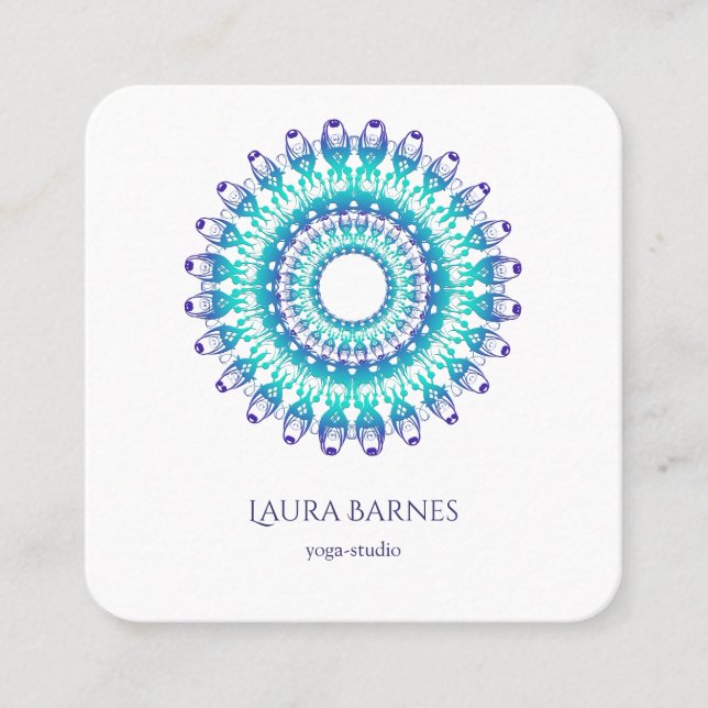 ethnischer aquamariner Mandala. Text Quadratische Visitenkarte (Vorderseite)