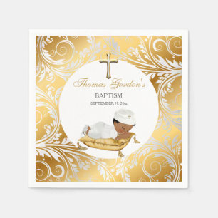 Ethnischer Babyjunge Taufe Gold Silber Serviette