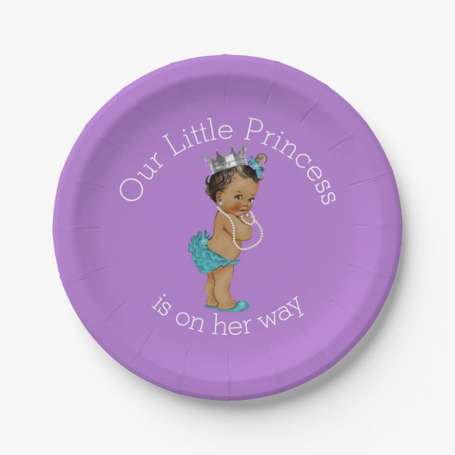Ethnischer Blau-Lavendel Prinzessin-Babyparty Pappteller (Vorderseite)