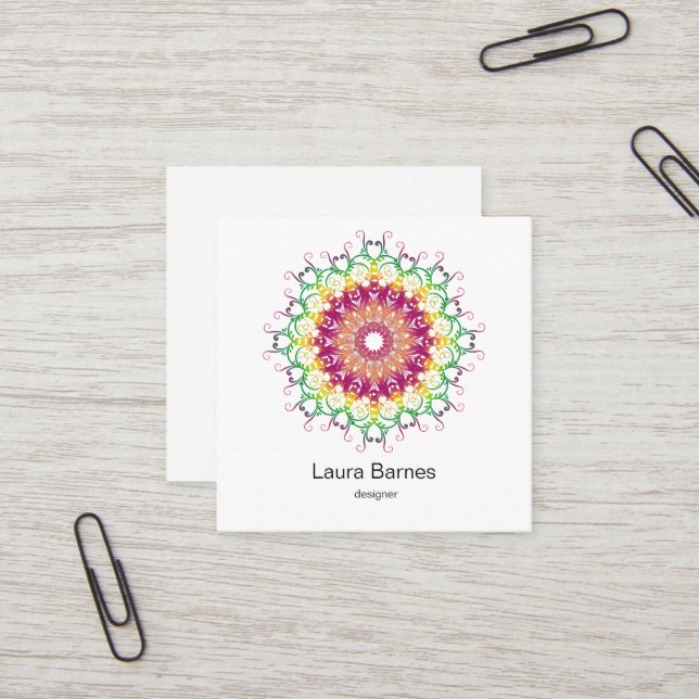 Ethnischer Blumenmandala. Quadratische Visitenkarte (Vorderseite/Rückseite Beispiel)