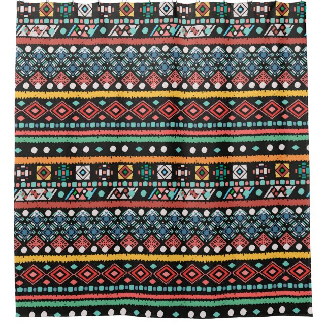 Ethnischer Boho: Geometrischer Pixel-Druck Duschvorhang (Vorderseite)