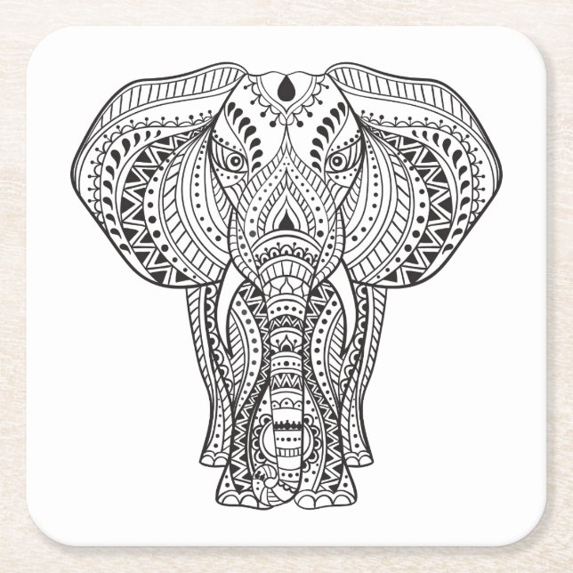 Ethnischer indischer Elefant Rechteckiger Pappuntersetzer (Vorderseite)