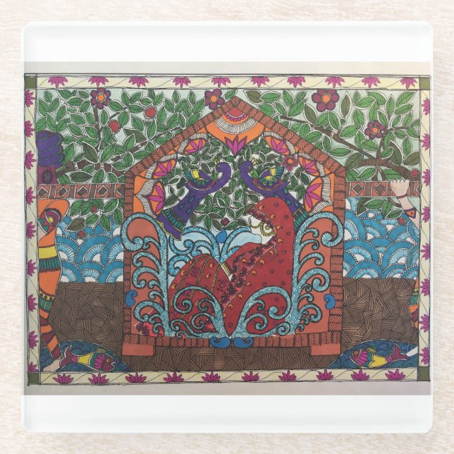 Ethnischer indischer Untersetzer im Madhubani-Stil (Vorderseite)