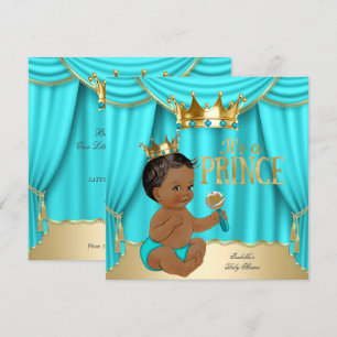 Ethnischer Junge Baby Shower Prinz Aqua Blau Gold Einladung