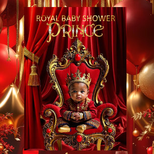 Ethnischer königlicher Prinz Baby Shower Rot Gold  Einladung